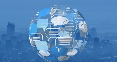 Global Communication Concept with Speech Bubbles Over Cityscape - Download Free Stock Images Pikwizard.com