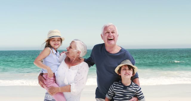 Happy Grandparents with Grandchildren on Sunny Beach Day - Download Free Stock Images Pikwizard.com