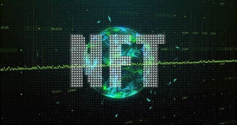Futuristic NFT Network Symbol with Digital Globe and Binary Code
