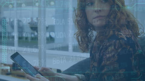 Data Processing Overlay on Woman Using Smartphone