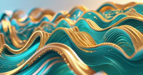 Graceful Turquoise and Gold Ribbons in Luxurious Flow