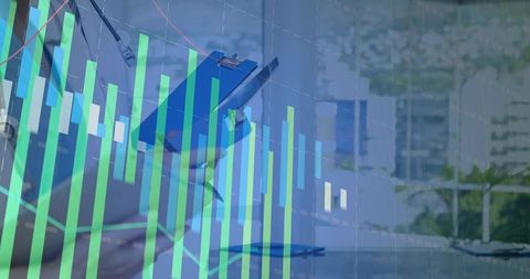 Healthcare analytics overlaying clinical clipboard and stethoscope with bar chart