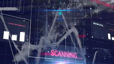 Futuristic Digital Interface with Data and Graphs Over Night City