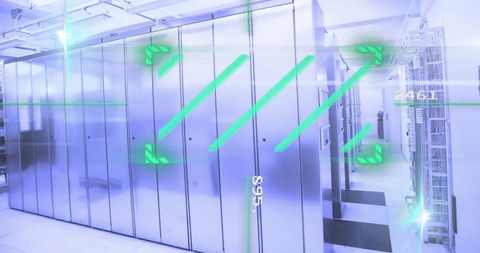 High-Tech Data Center with Holographic Interface Overlay