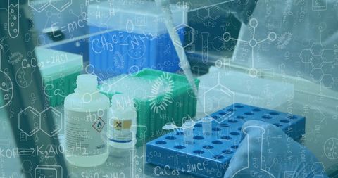 Scientist Conducting Lab Experiments with Scientific Overlay