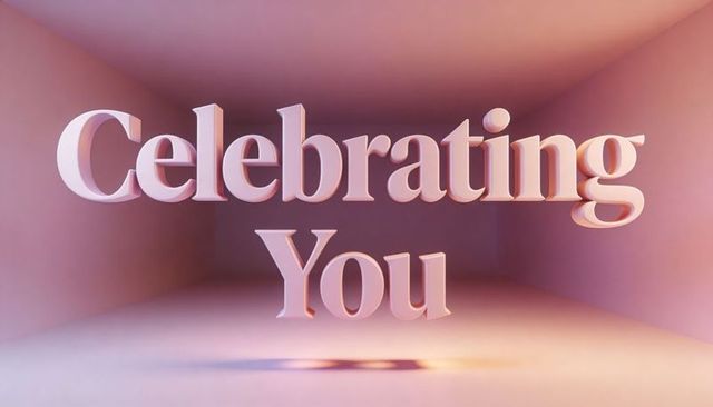 Floating 3d serif lettering celebrating you in pastel pink mauve gradient with soft shadow