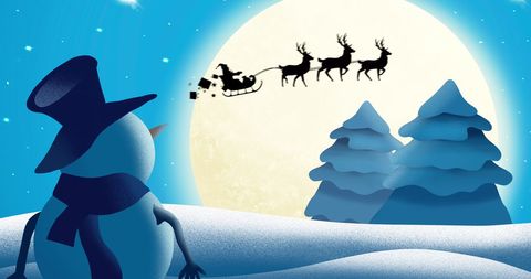 Santa sleigh silhouette full moon warm christmas scene