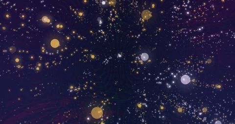 Swirling Glowing Particle Field Drifting Across Deep Indigo and Violet Cosmic Backdrop