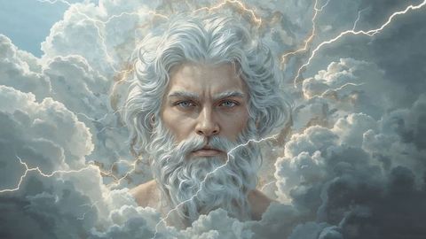 Majestic divine deity in dramatic storm fantasy art