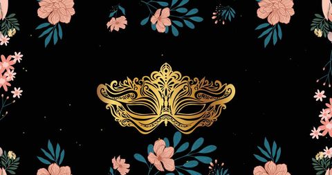 Elegant Gold Carnival Mask with Floral Details on Black Background - Download Free Stock Images Pikwizard.com