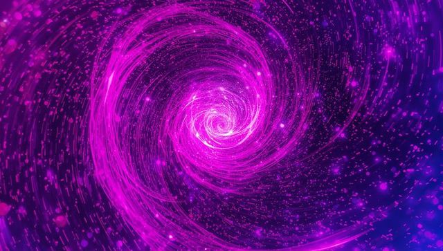 Abstract neon light vortex with swirling particles in digital space