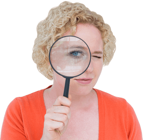 woman curly blonde hair looking through magnifying glass transparent background - Download Free Stock Videos Pikwizard.com
