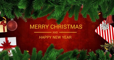 Christmas and New Year Greeting with Festive Decorations