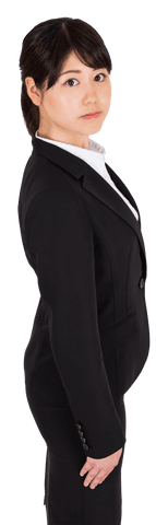 Serious Asian Businesswoman Looking Right on Transparent Background