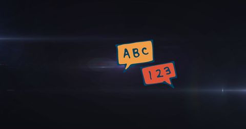 Colorful Speech Bubbles with ABC 123 on Dark Background