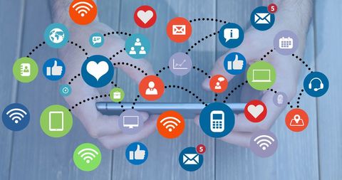 Hands Holding Smartphone with Digital Social Media Icons - Download Free Stock Images Pikwizard.com
