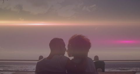Romantic Sunset Embrace of Couple by Sea - Download Free Stock Images Pikwizard.com