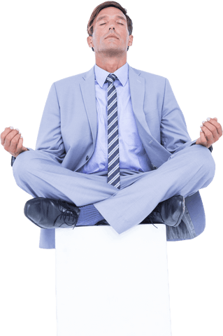 Transparent Calm Businessman Meditating in Lotus Pose Serenity