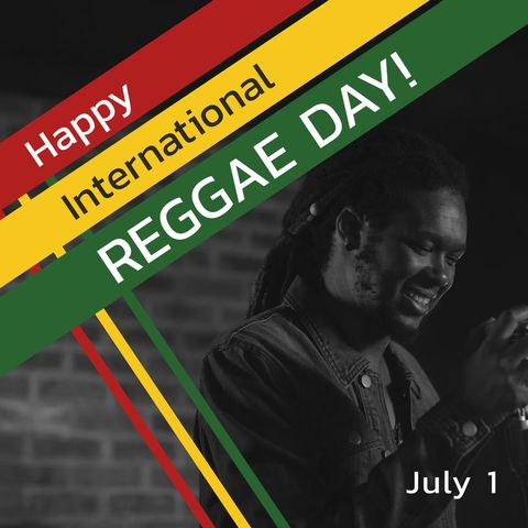 Celebrating international reggae day with joyful man singing