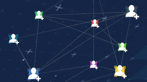 Dynamic Networking Concept with Linked Profile Icons and Blue Background