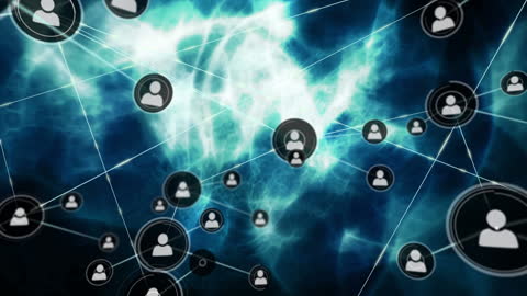 Connected Digital Network with User Icons Over Datastream