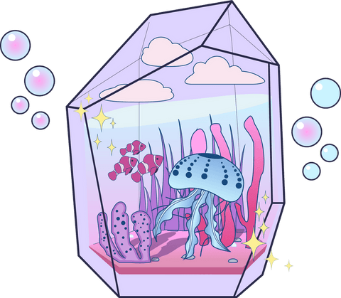 Transparent pastel aquarium magic with jellyfish