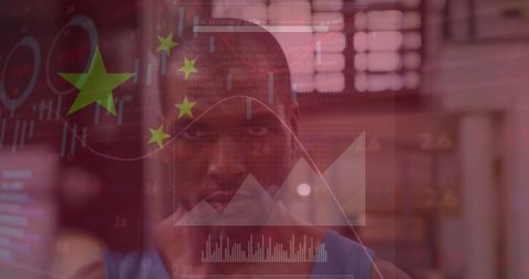 Digital combination of chinese flag and african american athlete