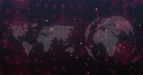 Futuristic World Map and Rotating Globe with Tech Overlay