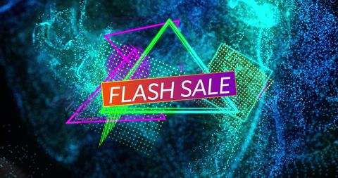 Colorful Flash Sale Banner with Dynamic Blue Waves