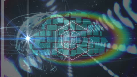 Futuristic Globe with Neon Tunnels and Light Trails