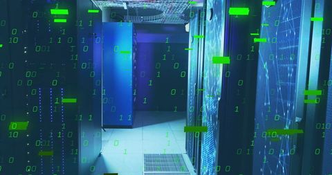 Digital Binary Code Overlay in Modern Server Room - Download Free Stock Images Pikwizard.com