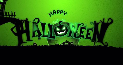 Spooky Halloween Greeting with Pumpkins and Full Moon