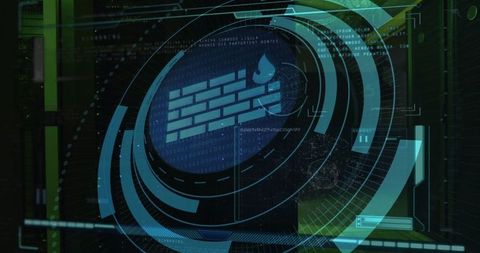 Digital Firewall Concept and Data Processing Symbols on Screen