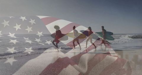 Surfers Pictured Under American Flag Overlay