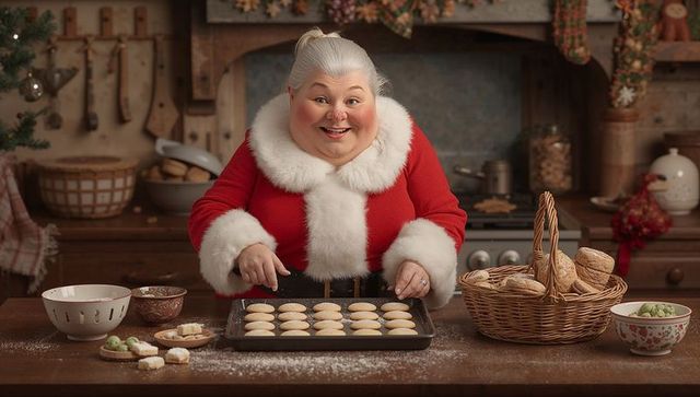 Senior Woman Baking Cookies in Festive Kitchen for Holidays