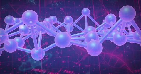 Abstract Molecule Structure Over Digital Grid and DNA Helix
