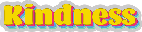 Retro 3d text 'kindness' with multicolor shadows on transparent background
