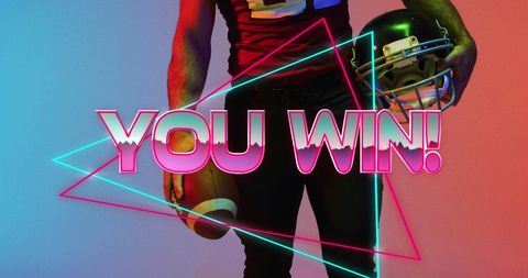 You Win Text with American Football Player and Neon Triangles
