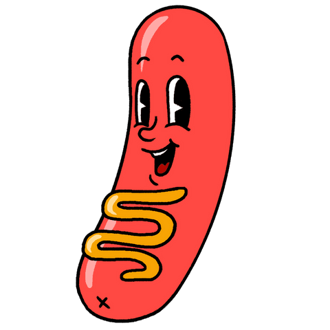 Cheerful Cartoon Sausage Character with Mustard Swirl