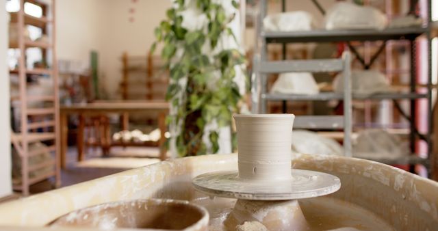 Empty Ceramics Studio With Pottery Wheel and Clay Vessel - Download Free Stock Images Pikwizard.com