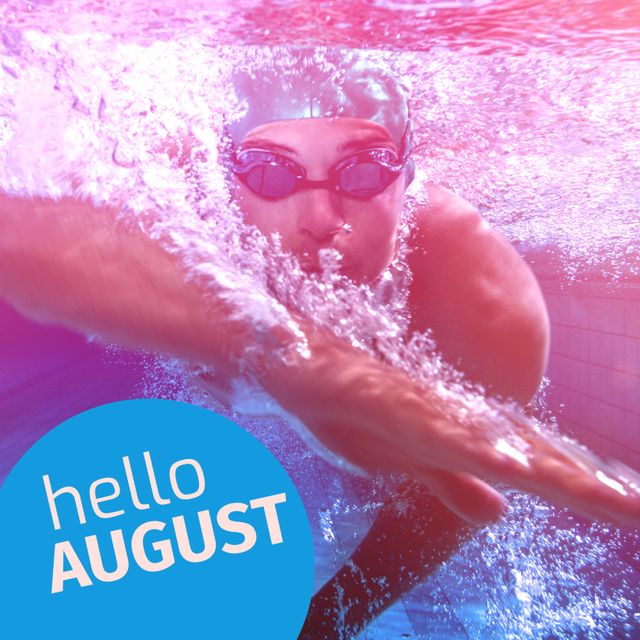 Swimmer Greeting August Underwater Action Concept - Download Free Stock Templates Pikwizard.com