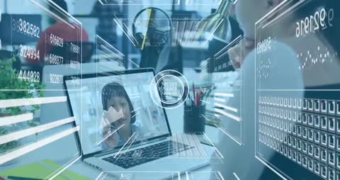 Digital Interface Enhancing Laptop Video Call in Modern Office