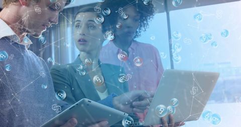 Business Discussions with Futuristic Currency Overlay