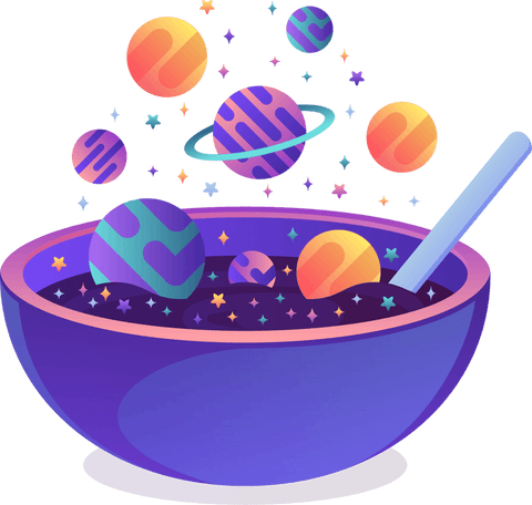Floating planets and stars in bowl on transparent