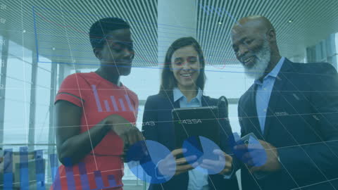 Diverse Business Team Analyzing Digital Data with Tablet and Graphics