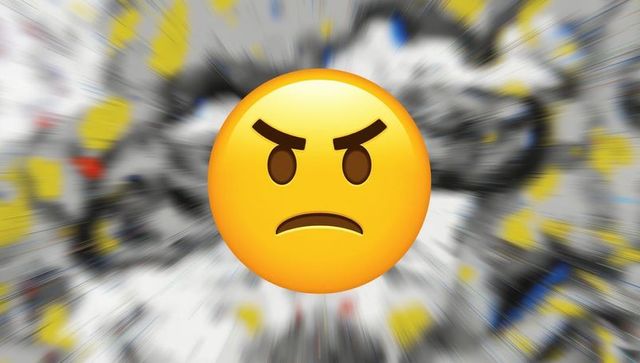 Angry emoticon with blurred bike parts in motion background