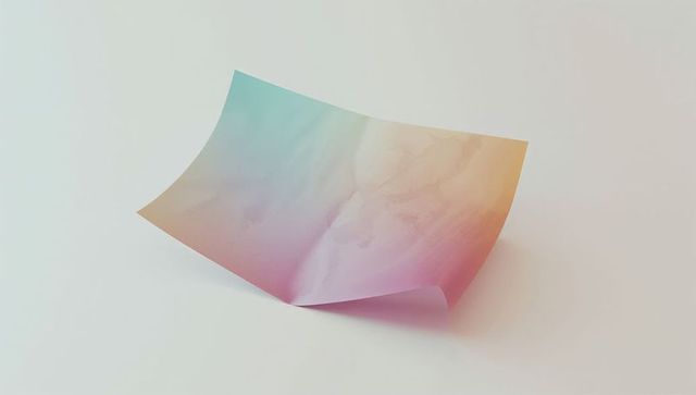 Pastel gradient paper folding on clean white desk
