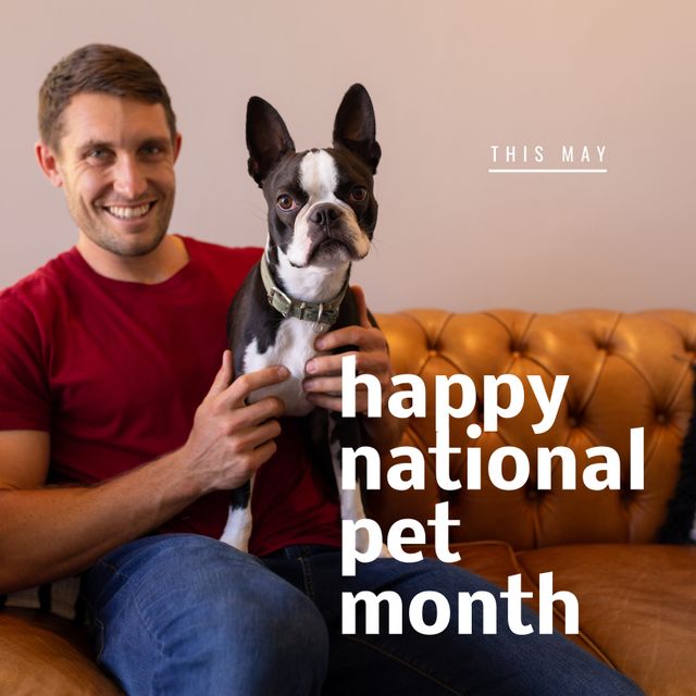 Happy National Pet Month Celebration with Boston Terrier and Owner - Download Free Stock Templates Pikwizard.com