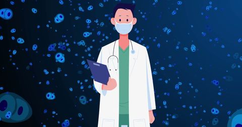 Doctor Analyzing Cellular Structures in Medical Illustration