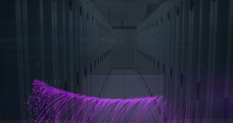 Futuristic digital dynamic shapes in modern data center